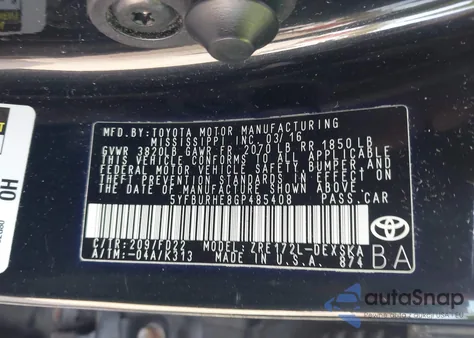 2016 Toyota Corolla S Plus z USA, uszkodzony, nr VIN 5YFBURHE8GP485408